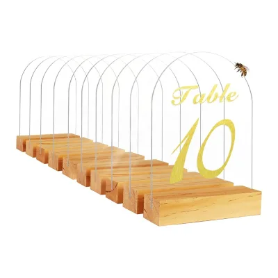 Delicate Design Clear Arch Acrylic Sign Holder Wedding Sign Stand with a Wooden Base and Rounded Edges