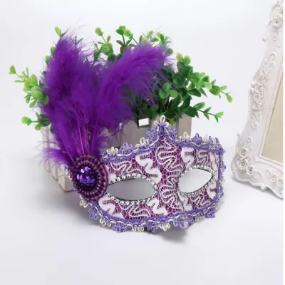 Venetian Tricorn Hat with Side Feathers Little Princess Beauty Mask Festival Party Masquerade Performance Plastic Feather Gauze