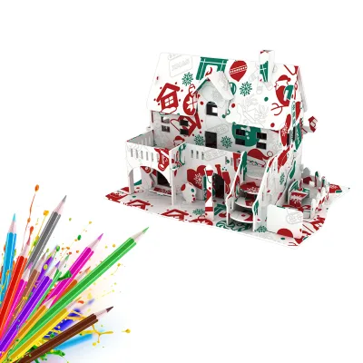 Coloring Game 3D Paper Cardboard Christmas House Color Painting Toys