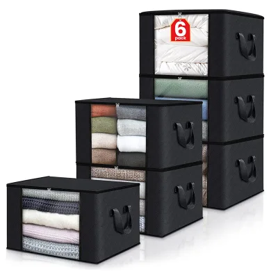 Large Storage Bag 6 Pack Cloth Storage Bins Foldable Organzing Clothes Containers Non Woven Collapsible Storage Box
