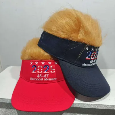 2025 45-47 Historical Moments Polyester Red or Black New American US Embroidery Logo Baseball Golf Cap With Yellow Wig