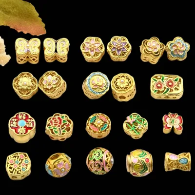Color-Preserving Ancient Method Gold-Burnt Blue Plum Blossom Lotus Stone Bucket Bead Partition Accessory Diy Bracelet