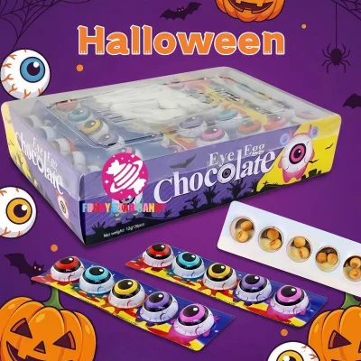 Halloween Eyeball Shaped Chocolate Filled Cookies Wholesale Custom Kids Treat Sweet Eye Egg Milk Choco Biscuit