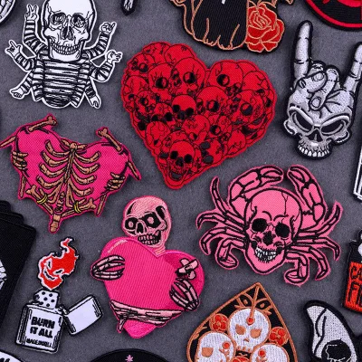 Custom Heart Shape Skull Design Embroidery Patches Iron on Valentine's Day Embroidered Patch for Jeans Bag Hats Decorate