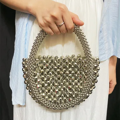 2026 Fashionable European American Style Luxury Handmade Acrylic Beaded Handbag Woven Niche Design Evening Bag