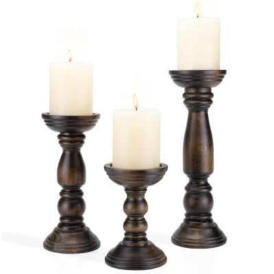 High Quality Solid Wood Farmhouse Candle Holder Pillar Candle Holder for Home Decor