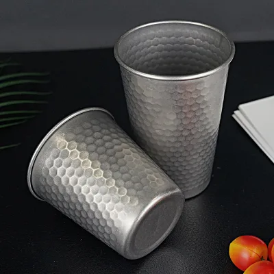 304 Stainless Steel Hammer Texture Drinkware Durable Stackable Cup for Hot Cold Drinks Kitchen Dining Cafe Home Use Rounded Edge