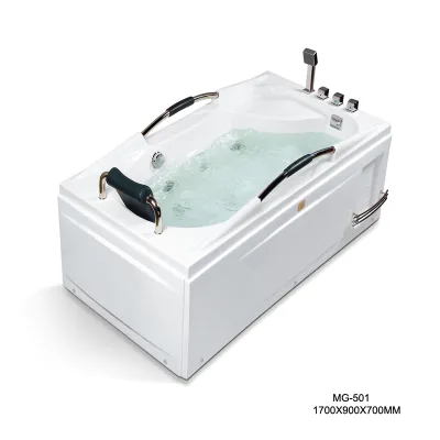 Easy to Clean Luxury White Acrylic Spa Tub Modern Design Rectangle Single Soaking Bathtub for Hotel/Villa/house