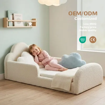 Non-Toxic Durable Skin Friendly Upholstered Modern Single Low Floor Kids Child Lounge Bed Sofa Bed for Playroom Bedroom