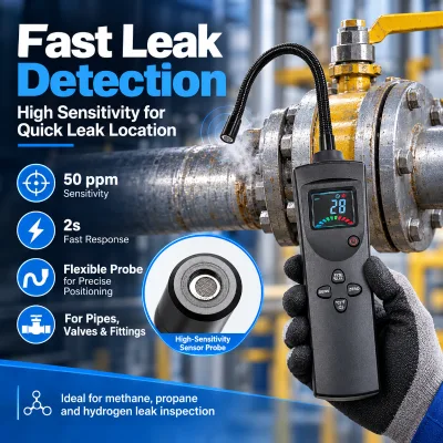 Portable Gas Leak Tester Handheld Combustible Gas Detector for Pipe Valve Regulator Fitting Leak Inspection with LCD Alarm