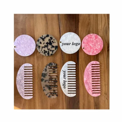 Pocket Mirror Anti Static Cute 4mm Acrylic Hair Comb Folding Colorful Acetate Hiar Comb and Pocket Mirror Set