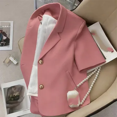Women's Short-Sleeve Blazer 2026 Summer New Arrival: Trendy Petite-Friendly Ultra-Cropped Suit Jacket