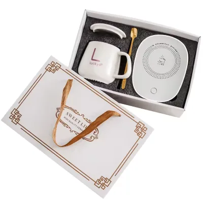 Promotional Gift Package Set 400ml USB Charging Ceramic Mug Porcelain Warm Cup to Keep Hot at 55 Degrees for Christmas
