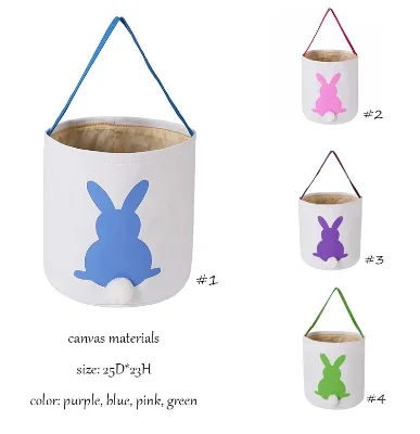 Cute Canvas Easter Baby Baskets Rabbit Pattern Easter Bags Buckets Monogram Baskets Easter's Day Bunny Character
