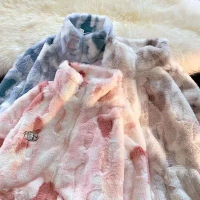 100%Polyester Fluffy Tie - Dye Rabbit Plush Ideal for Kids' Coats
