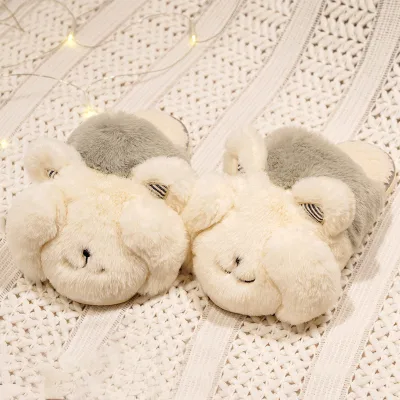 Wholesale Women Autumn Winter Home Slippers Fuzzy Fluffy Plush Furry Cute Bear House Slippers