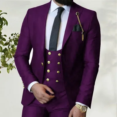 New Navy Blue Men's Suit Set Groom Swallowtail Slim Fit Men's Blazer Three-Piece Suit