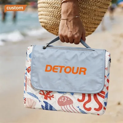 REACH CERTIFIED Washable Printed Outdoor Waterproof Mat Foldable Camping Travel Beach Picnic Mat with Zip Pocket
