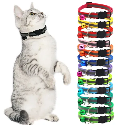 Reflective Adjustable Pet Collar Multi Colors Cat Collar with Bell