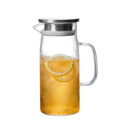 1.5Liter/51oz Glass Jug with Sealed Lid Beverage Pitcher for Hot/Cold Water Iced Tea and Juice Drink Tea Pots & Kettles