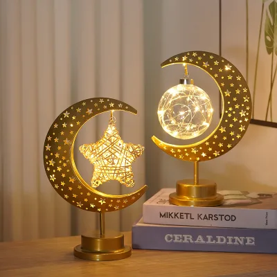 9 Design Led Iron Moon Light Orb Lamp Muslim Decorative Table Lamp Islamic LED Ramadan Mubarak Eid Decorations Moon Star Lights