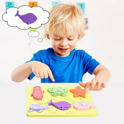 Baby Early Education Silicone Animal Shape Matching Puzzle Board Color Cognition Interactive Educational Toy for 0-24 Months
