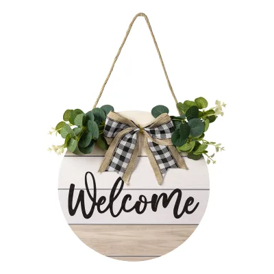 WOWEI Customized Wooden Round Wooden Hanging Summer Decor Wall Sign Wreaths For Front Door Floral Fall Welcome Door Sign