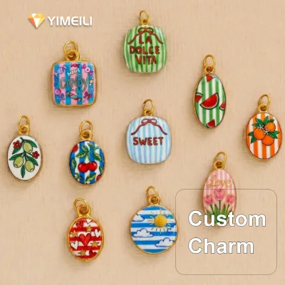YML&Stainless Steel Printed Pendant Fruit Floral Letter Striped Pattern for Charm DIY Bracelet Necklace Jewelry Accessories
