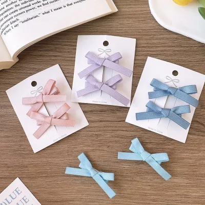 Wholesale 2PCs/set Fabric Korean Hair Clips Kids Girls Women Fashion Solid Color Bow Hairpin Set