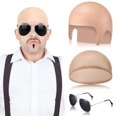 3 Pcs Bald Caps Set Makeup Bald Head Wig Caps Cosplay Costume Accessories for Men Women Party Supplies