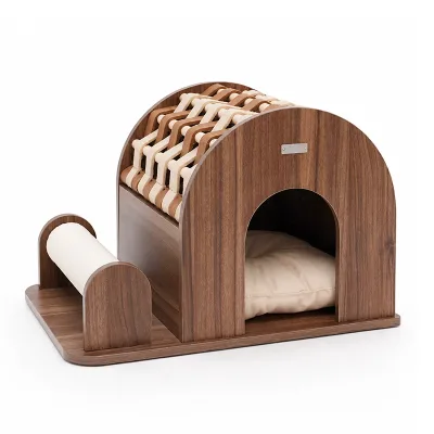 Indoor Modern Luxury Striped Wooden Cat House Eco-Friendly Pet Furniture Removable Washable Cushion Home Decor Cat Shelter