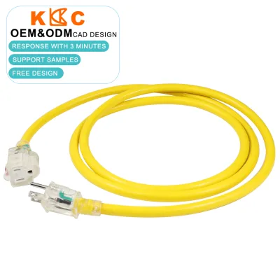 US Lighted Extension Cord 12 Gauge SJTW 15A 125V 1875W Weather Resistant Yellow Indoor Outdoor Power Cord