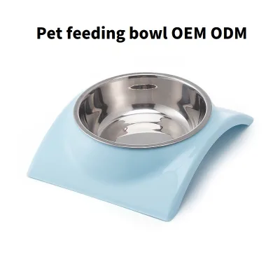 Pet Dog Bowl Tile Shape Feeding Dish Plastic Stainless Steel Pet Food Bowl Three Color Mix Wholesale Factory Direct Supply