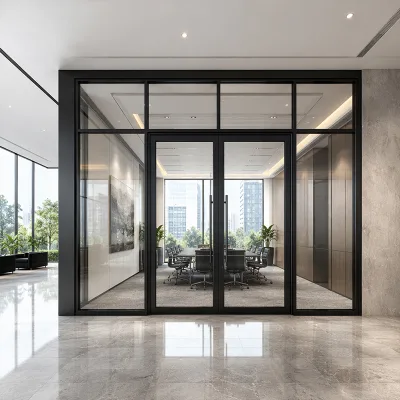 Contemporary Black Profile Aluminum Frame Glass Office Partitioning with High Transparency Panels for Open Plan Workspaces