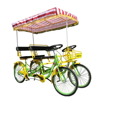 Most Fashionable 4 Wheel Adult Road Sightseeing Tandem 4 Wheel and Seats Tandem Bike Tourist Bicycle Steel Beach 18 16 Fork 1.4