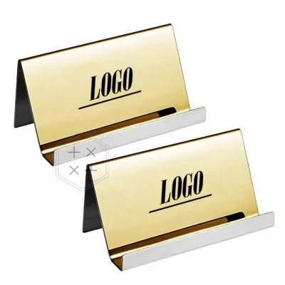 Metal Business Card Holder 4 Inch Minimalist Gold Finish Name Card Stand for Desk Use