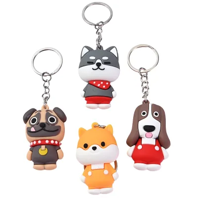 Wholesale Silicone Husky Keychain Pvc Soft Rubber Dog Doll Keyrings Cartoon Bulldog Bag Pendant Labrador Key Chains Dog Keychain