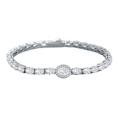Cross-border New Fashion Ellipse Tennis Bracelet with Zircon-Inlaid Oval Center Stone Unisex Made in Dongguan