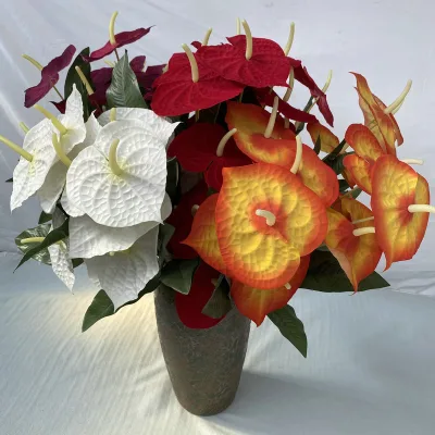 Factory Hot Selling Artificial Flower 18 Small Red Palms Artificial Flower Pots for Home Wedding Decorations