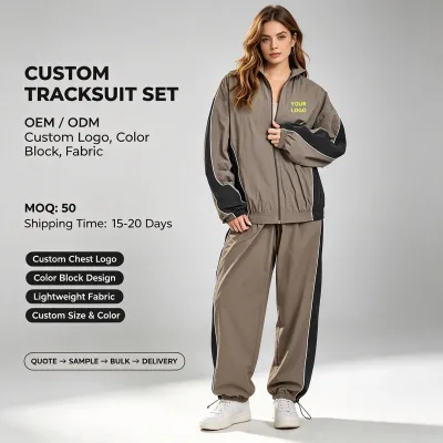 Custom Women's Lightweight Zip-up Sports Oversized Piped Woven Color Blocking Track Jacket Workout Plus Size Gym Jacket