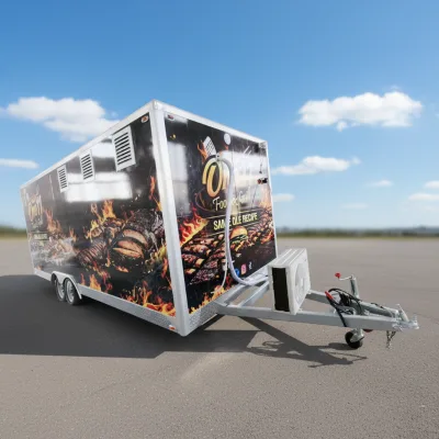 5.2m Mobile Fast Food Truck Blue Square Trailer Rust Resistant 4-Wheel