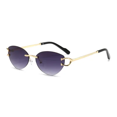 Chic Retro Rimless Sunglasses, Fashion Cat Eye Metal Frame Eyewear for Men & Women, UV Protected