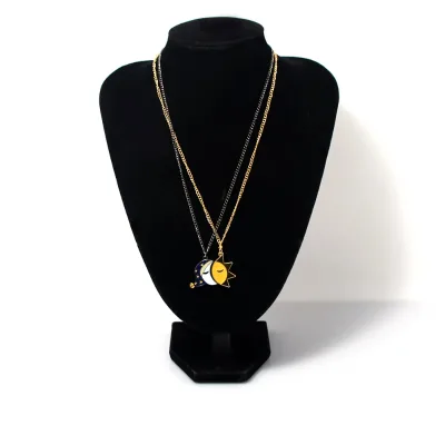 Moon and Sun Mosaic smiley Couple Necklace Day and Night Cartoon Pendant