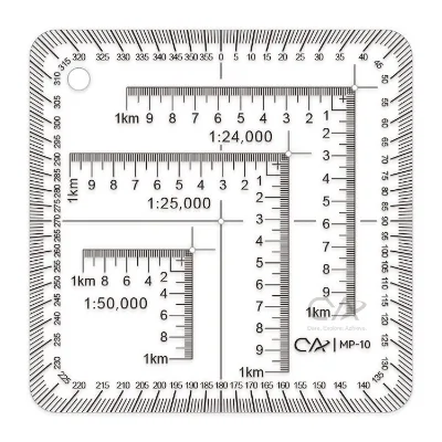CYA Coordinate Scale Protractor 1:24,000, 1:25,000, and 1:50,000 Map Scale Flexible Plastic UTM Corner Rulers PM-10