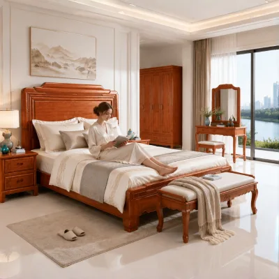 Premium Solid Wood Platform Bed with Matching Nightstands Luxury Bedroom Furniture for Villa Hotel Apartment Wholesale