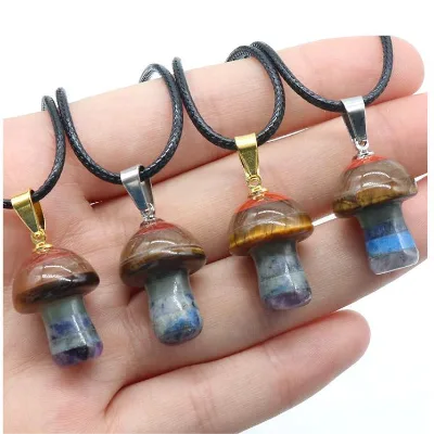 Natural Healing Crystals Energy Pendant 7 Chakra Mushroom Pendant and Charms for Jewelry Making Necklace Stone Crafts Gift