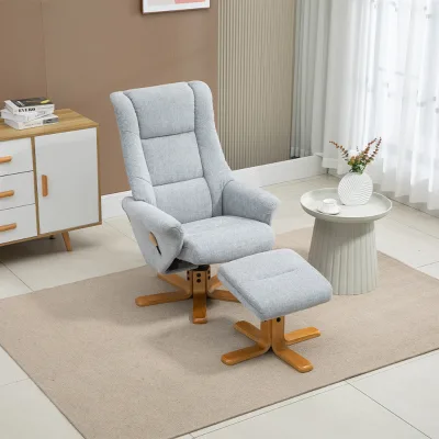 Modern Style Comfortable Backrest Chair Linen Upholstered Recliner Sofa Chair with Ottoman