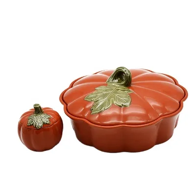 Wholesale Heat Resistant Non Stick Cookware Pumpkin Shaped Ceramic Casserole with Lid