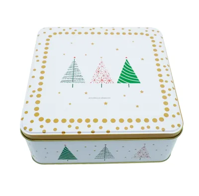 Customized 210x210x90mm Eco-friendly Metal Tinplate Square Biscuit Tin Box Open Window Lid for Craft Stickers Christmas Gifts