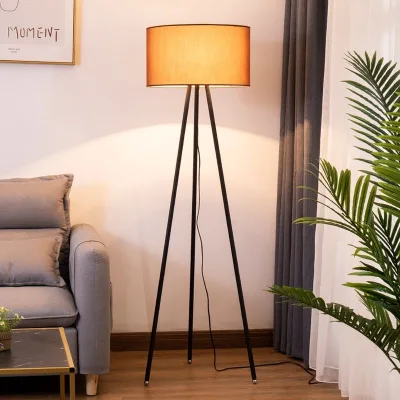 Modern Design Decoration Standing Light Linen Fabric Tripod Metal Floor Lamp for Hotel Reading Room Bedroom LED Standing Lamp